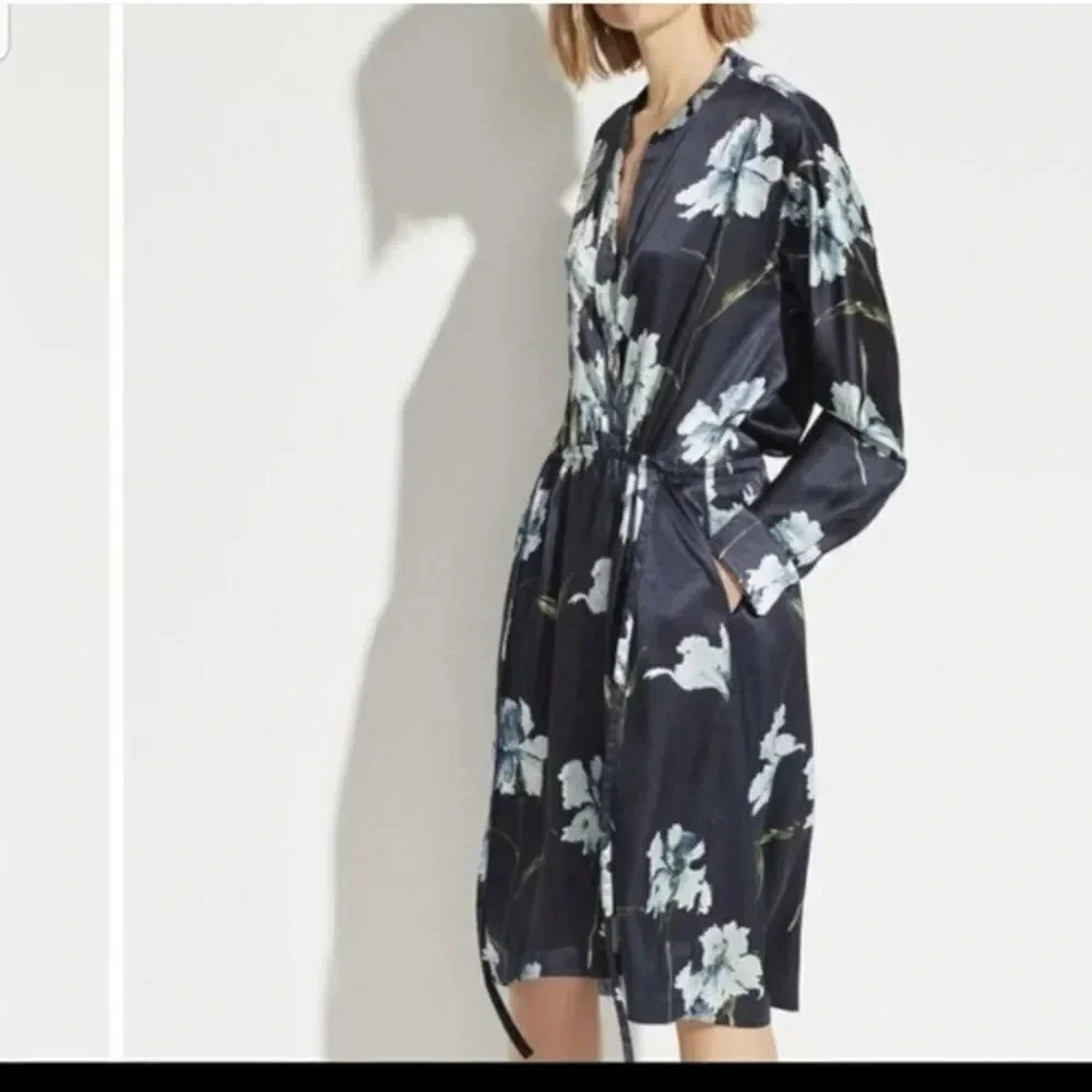 Iris Print Long Sleeve Faux Wrap Vince Dress